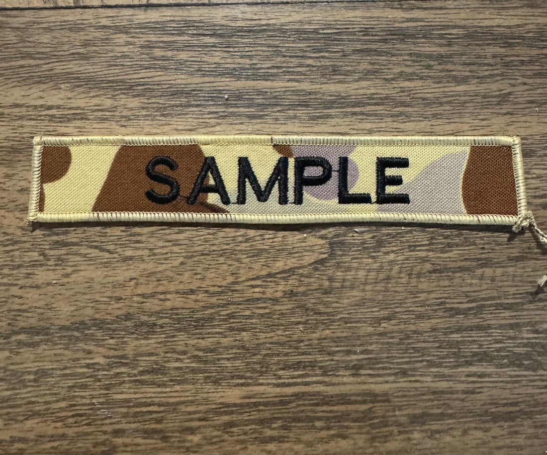 Embroidered personalised name tag DPDU fabric